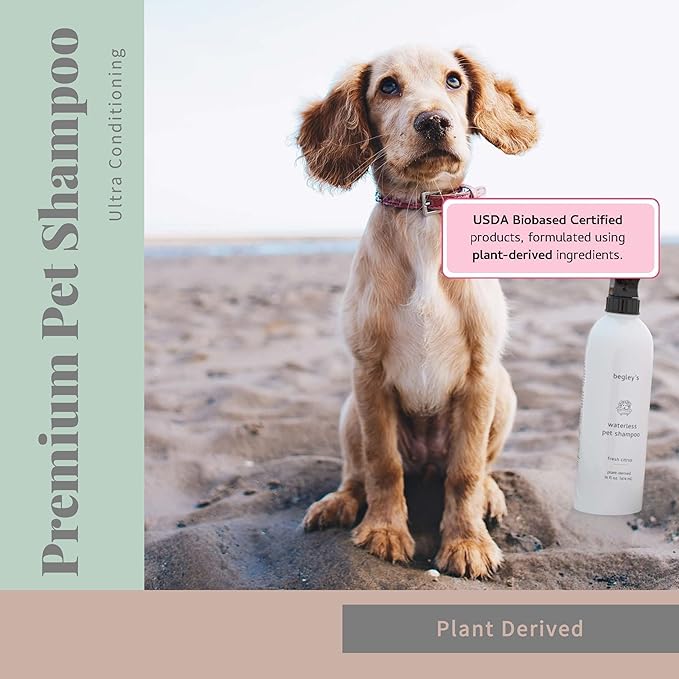 Begley’s No Rinse Waterless Pet Shampoo, Bathless Cleaning, Deodorizing, and Odor Removal for a Shiny, Fresh Smelling Coat - Effective for Dogs, Puppies, and Cats - Fresh Lavender Scent