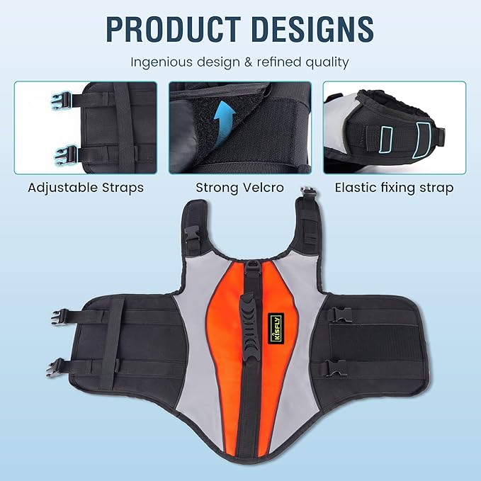 Heavy-Duty Reflective Dog Life Vest for Swimming - Adjustable Dog Flotation Vest with Rescue Handle, Pool & Beach PFD Life Jacket for Large Dogs (XXXL, Orange)