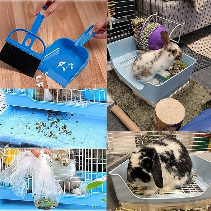 Tfwadmx Large Rabbit Litter Box Bunny Corner Toilet Potty Trainer with Drawer Bigger Pet Pan for Adult Guinea Pig Chinchilla Ferret Hedgehog and Other Animals (Blue)