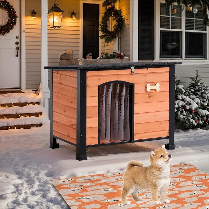 Outdoor Dog House, Indoor Outdoor Doghouse Puppy Shelter Dog House with Iron Frame,Anti-Bite Design Dog Home for Small Medium Some Large Dogs (Orange, Small)