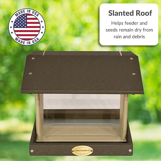 Plastic Hanging Hopper Bird Feeder, Large Bird Feeders for Outdoors, Suitable for Food, Seed, Mealworm (Large, Milwaukee Brown & Weatherwood)
