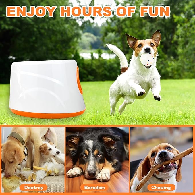Automatic Ball Launcher for Dogs, Dog Ball Thrower with 19-32-45Ft Distance, Rechargeable Automatic Launcher with 6 Balls (2.2"), Remote Control Launcher for Small & Medium Orange