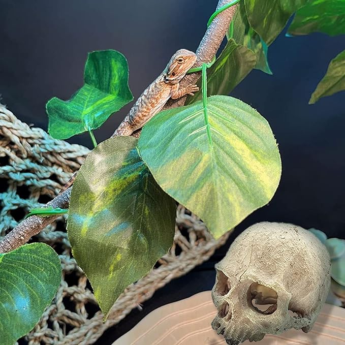 Bearded Dragon Skull Hide Decor,Reptile Natural Seagrass Hammock Lizard Lounger Reptiles Tank Accessories Jungle Climber Bendable Vine Habitat Decorations for Chameleon Spider Snakes(4Pcs)