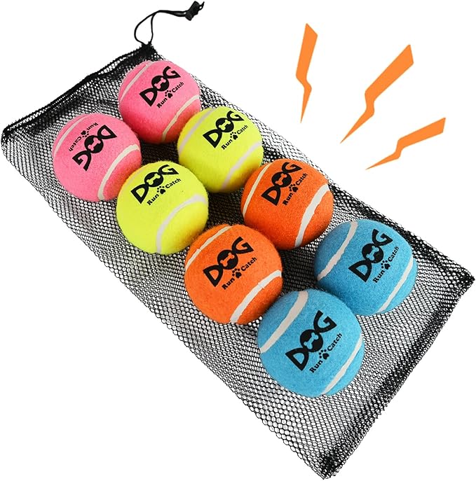Large Tennis Balls for Dogs - 8 Pack 3.0'' Durable Non-Toxic Outdoor Dog Toys Balls with Mesh Bag, SGS Certified, Colorful Fetch Toys, Medium Large Breeds