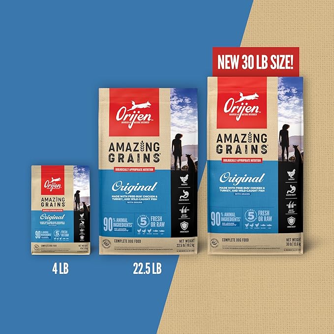 ORIJEN Amazing Grains High Protein Dry Dog Food Original Recipe 4lb Bag