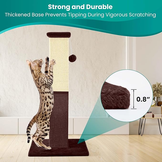 Cat Scratching Post, 32 Inch Cat Scratching Post for Large Cats, Cat Scratcher with Nature Sisal, Cat Scratch Post for Indoor Large Cats and Kitten, Brown