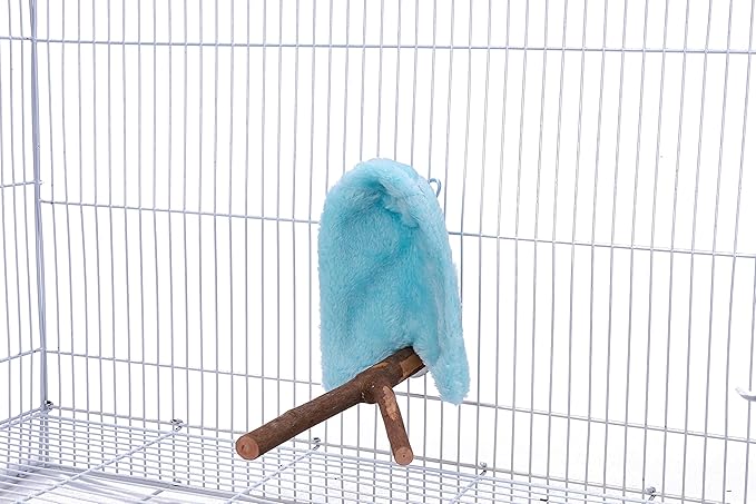 Comfort Corner Fleece Bird Blanket Parrot Cage Snuggle Hut Warm Bird Nest House Bed Hanging Hammock Toy for Parakeet Cockatiel Pigeon Small Animals Shelter Plush Bedding(Blue/M)