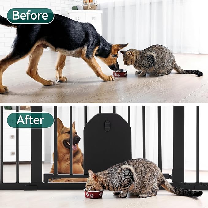 Babelio Auto Close Baby Gate with Cat Door,29-43" Metal Gate for Doorway,Stairs, House,Easy Walk Thru with Pet Door,Includes 4 Wall Cups and 3 Extension Pieces,Black