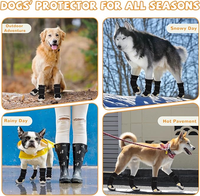Dog Shoes for Large Small Medium Dogs, Dog Snow Boots Winter, Dog Booties and Paw Protectors to Prevent Licking, Anti-Slip Dog Shoes with Reflective for Hot Pavement, Hardwood Floors, Hiking (Size 6)