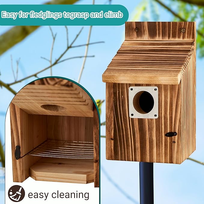 2 Pack Bird Houses for Outside with Metal Predator Guard for Bluebird Wren Swallow Finch-Carbonized Wooden Nesting Boxes for Outdoor Sturdy Bird House,Easy to Clean,No Assembly Needed