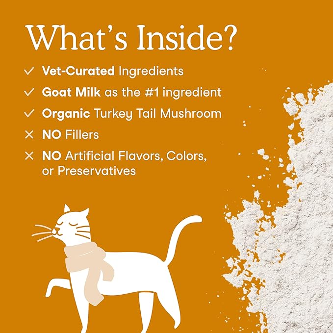 Fera Pet Organics Immune Goat Milk, Cat & Dog – Vet Created - Pet Allergy & Immunity Aid – Probiotic - Colostrum & Turkey Tail Mushroom-60 Servings