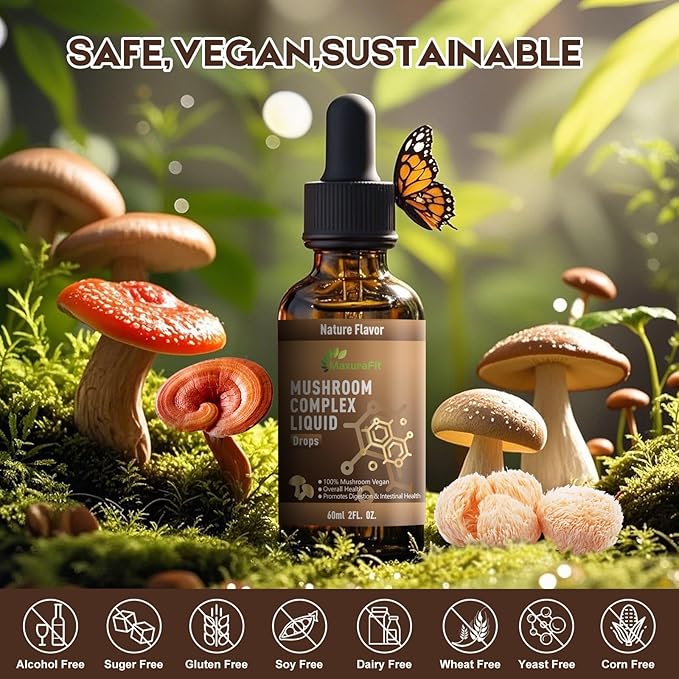 2 Pack Vegan Immune Mushroom Tincture Supplement,7 in 1 Mushroom Extract Liquid Drops with Lion's Mane,Shiitake,King Trumpet,Turkey Tail,Reishi,Chaga & Cordyceps 4 fl oz (120 Servings)