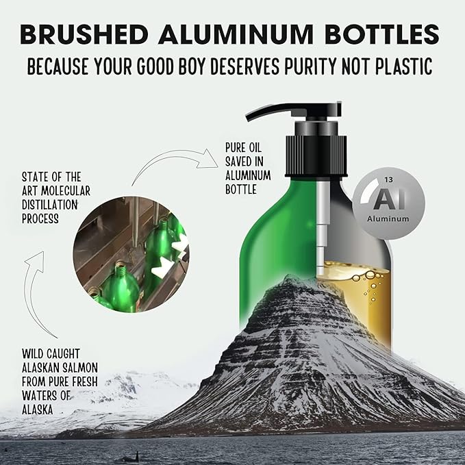 Wild Alaskan Salmon Oil for Dogs and Cats by Iceland Pure | 1,043 mg of Omega-3 per Teaspoon | Salmon Oil & Pollock Blend | BPA-Free Brushed Aluminum Epoxy Coated Bottle with Pump - 17 oz