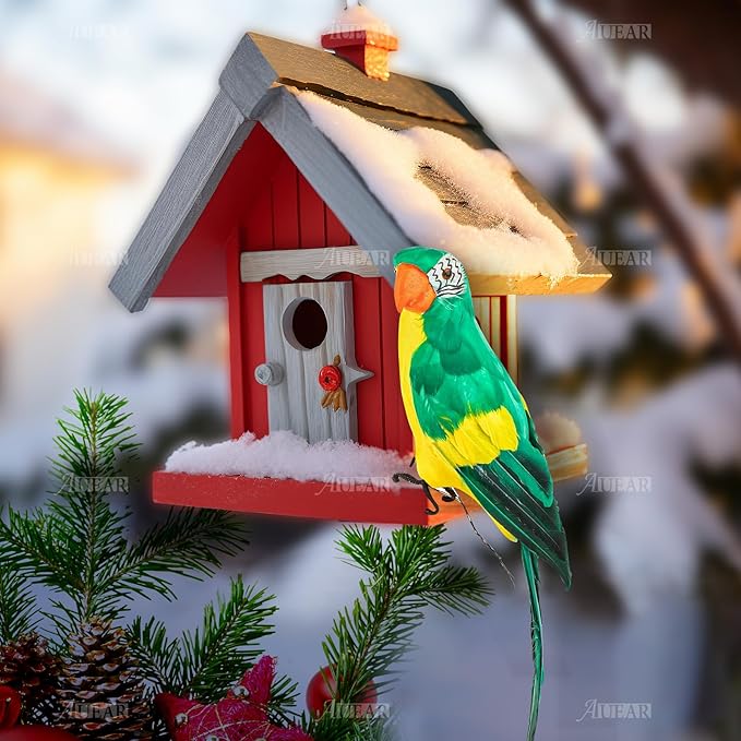AUEAR, 17.7 Inch Green Artificial Big Parrot Simulation Lifelike Birds for Decoration