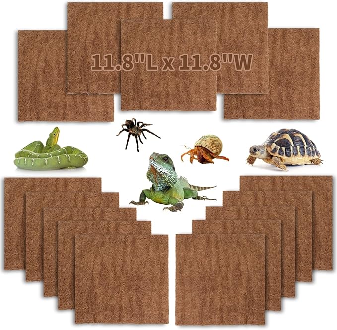 Hamiledyi Reptile Carpet Natural Coconut Fiber Tortoise Carpet Mats for Pet Terrarium Liner Reptile Supplies for Lizard Snake Chameleon Turtle Bedding Bunny Rabbit Mat (15 x Sheets)