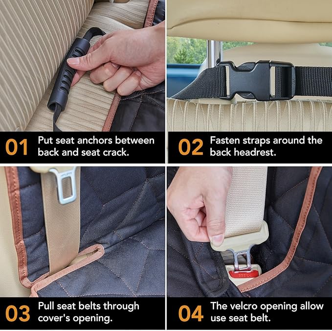 Dog Car Seat Cover for Back Seat, Heavy-Duty Non-Slip Waterproof Car Bench Protector for Pets,Compatible with Middle Armrests ,Dog Seat Cover Universal for Cars Trucks and SUVs