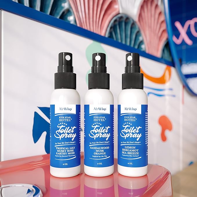 AirWisp Toilet Spray 3 Pack Variety Pack - Pre-Poop Spray Odor Eliminator - Most Popular Hotel Picks - 2 oz. Bottles - Up To 100 Uses Per Bottle - Travel Toiletry