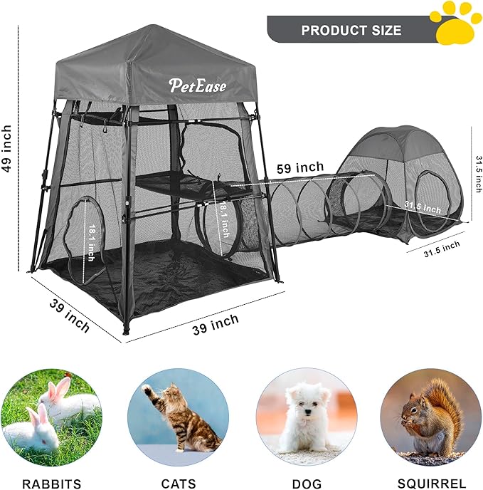 Cat Enclosures, 3-in-1 Cat Tower Tent with Tunnel/Pop Up Cube,Climbing Cage Outdoor Catio Portable Playpen Play Tents for Cats Kitten and Small Animals