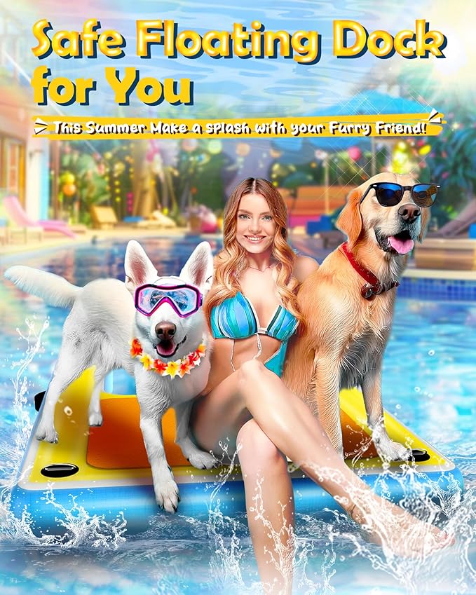 Inflatable Dog Ramp โ 60"x40" Extra Large Boat Ramp for Dogs Up to 240 lbs, Non-Slip Puncture-Resistant Inflatable Dock Floating Platform, Pool Floats Platform for Lakes, Boats, Lake, Trip