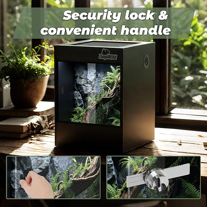 33 Gallon PVC Tall Reptile Tank/Terrarium, RepWild 18" x 18" x 24" Arboreal Reptile Habitat Enclosure with Sliding Door & Heavy-Duty Screen for Amphibians, Crested Gecko Lizard Chameleon