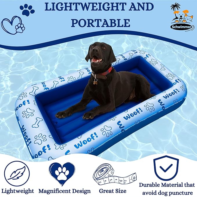 Schwimmer Dog Pool Float โ Premium Pool Float for Large Dogs up to 220lbs โ Durable & Inflatable Dog Raft for Pool, Lake & Beach โ Comfortable & Safe Floating Mat for Summer Fun - Dog Floatie