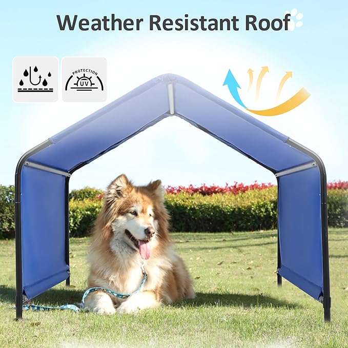 Dog Shade Shelter Outdoor Tent for Large Medium Dogs, 4'x4'x3' Outside Sun Rain Canopy Pet House for Cats Pigs Livestock with Waterproof Roof Ground Nails๏ผBlue