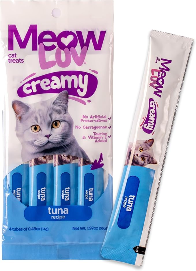 Ultra Chewy Meow Luv Tuna Recipe Lickable Cat Treats - Delicious Squeezable Cat Treats - Carrageenan Free - No Artificial Preservatives - Irresistible Snack - 0.5 Ounce Tubes (Pack of 10)