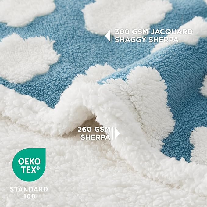 LE SURE Waterproof Puppy Blanket for Small Dogs - Washable Double Sided Dog Blankets with Warm Jacquard Shag and Soft Sherpa Fleece, Pet Cat Blanket for Couch Protection, 3D Textured Cloud, Blue