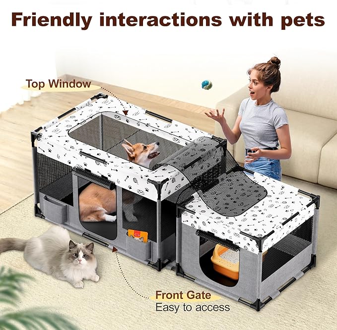 Portable Cat Playpen, Pet Dog Playpen, Kitten Puppy Play Pen for Indoor/Outdoor, Collapsible Cats Cages Enclosed Tent with Carrying Case, PVC Pipe Frame, 600D Oxford, 39" x 24" x 22"