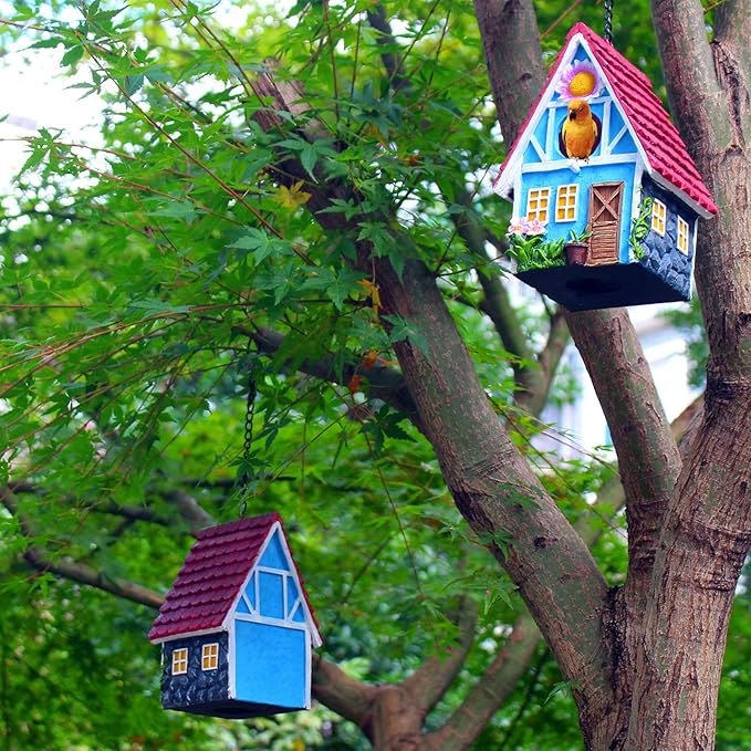 Garden Bird House for Outside Clearance Hanging Outdoors Country Cute Birdhouses for Wren Finchs Chickadee Hummingbird Tree Swallow Cage Kids Nature Lover Bluebird House(Red)