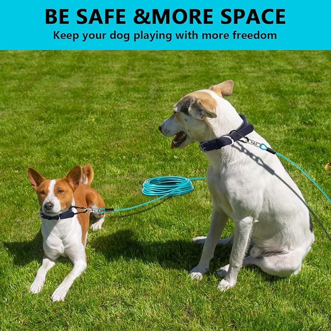 Dog Tie Out Cable 15FT-500Lbs,Heavy Duty Dog Leads&Tether for Yard with Swivel Hook,Small Large Dogs Leash Line for Outside,Rust Chew Proof Dogs Run Cable for Outdoor Camping (Teal, 15FT)