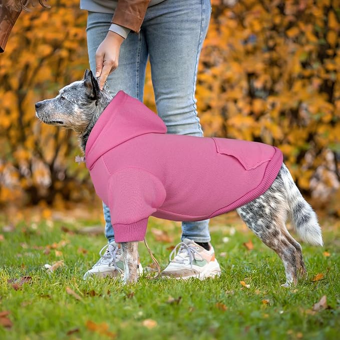 Dog Hoodie Dog Sweaters for Large Dogs Dog Sweater Solid Soft Brushed Fleece Dog Clothes Dog Hoodie Sweatshirt with Pocket(Pink-XXL)