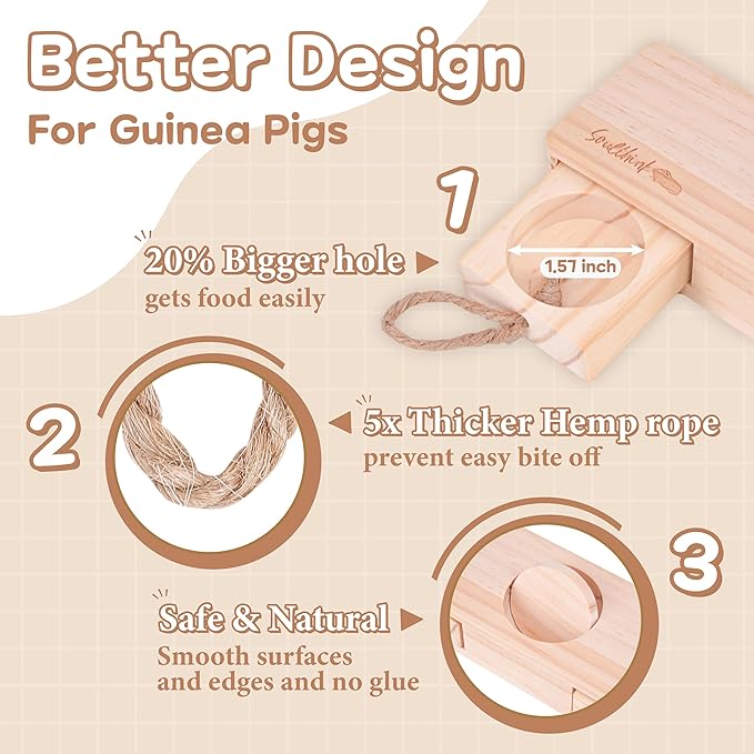SoulThinkยฎ Interactive Guinea Pig Toys - Wooden Rat Toys for Pet Rats, Enrichment & Foraging Activity for Hamster Sniff n' Snack Puzzle for All Small Rodents (2 Sets)