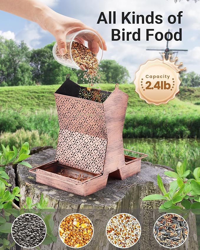 Bird Feeders for Outdoors Hanging - 2.4 LBs Metal Bird Feeder, House Shape Birdfeeders Attracting Wild Birds for Outside, Yard, Garden Decoration, Heavy Duty Platform