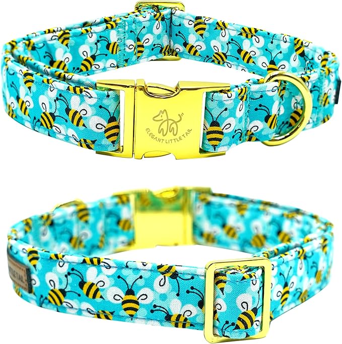 Elegant little tail Dog Collar, Summer Pet Collar Dog Durable Bees Print Dog Collars Girl or Boy Soft Pet Gift Adjustable Dog Collar for Small Medium Large Dogs