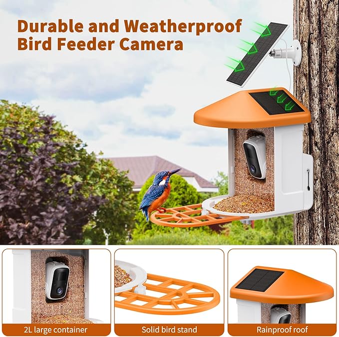 Bird Feeder with Camera with AI Identify Birds Species Solar Panel, Live View, Instant Arrival Alerts