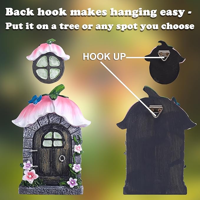 Attivolife Fairy Door and Windows for Outdoor - Glow in The Dark Treehouse Garden Lawn Decor Magical Yard Art Resin Sculpture Fairies House Kit Gift for Kids Girl Women Plant Lovers