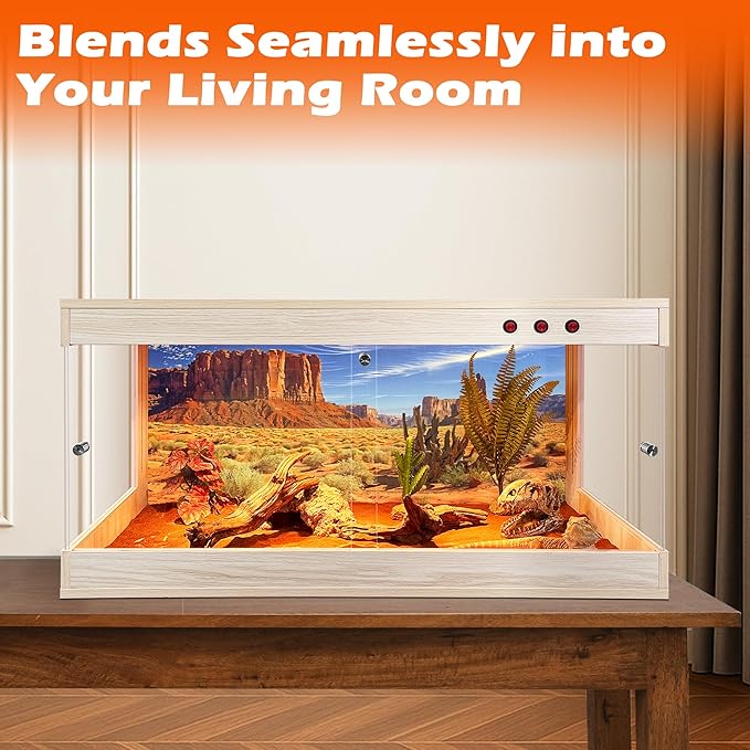Royxen Tempered Glass Reptile Tank 62 Gallon,Reptile Enclosure with Metal Mesh Top and Lockable Design, Bearded Dragon Tank for Lizard Habitat,40"x20"x20", Oak