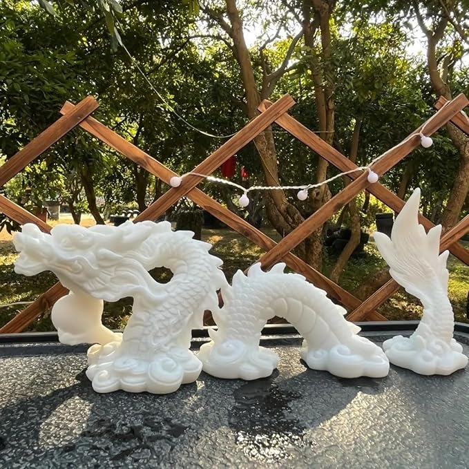 livelyfish Aquarium Dragon Statue Sandstone Ornaments Asian Fish Tank Decor for Freshwater Saltwater Tank Landscape Garden Decorations (White)