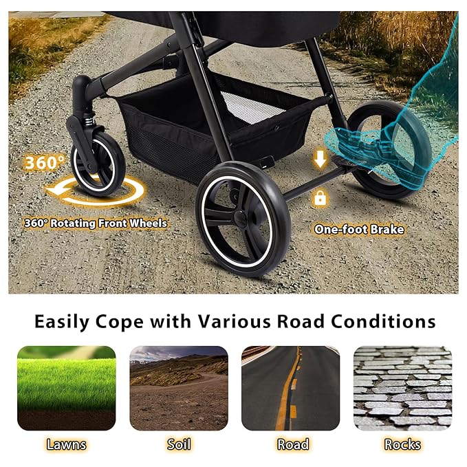 Foldable Dog Stroller, 3 in 1 Pet Stroller for Small Medium Dog Cat up to 50lbs, Detachble Portable Pet Bag, Storage Basket and One-Button Folding Frame