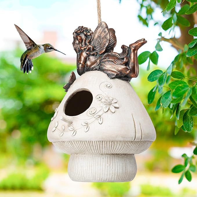 Yinns Resin Bird House, Birdhouses for Outdoors, Patio Garden Decorative for Nesting Humming Bird, Bluebird, Wren, Bird Lover Gift