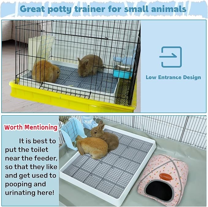 FHTONGE Extra Large Rabbit Litter Box Trainer Tray, Bunny Potty Training Litter Box for Cage,Rectangular Rabbits Litter Pan Pet Toilet with Grid for Squirrel Guinea Pig Rat Chinchilla Hedgehog Hamster