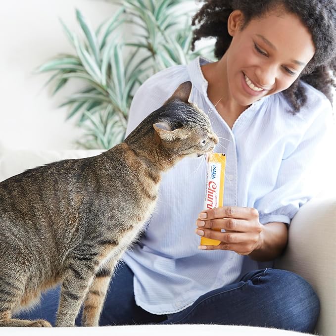 INABA Churu Cat Treats, Grain-Free, Lickable, Squeezable Creamy Purée Cat Treat/Topper with Vitamin E & Taurine, Each 0.5 Ounce (Pack of 50), 50 Tubes, Chicken & Seafood Variety