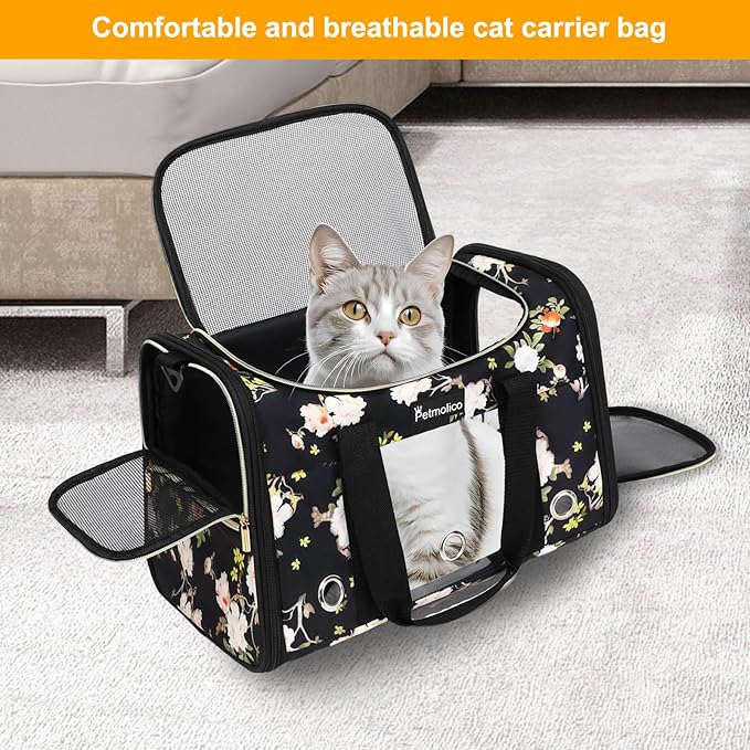 Petmolico Cat Carrier Soft-Sided Pet Bag for Small Medium Cats Puppies 16LBs - Airline Approved Pet Travel Carrier 3 Open Doors (Medium,Mixed Yellow)