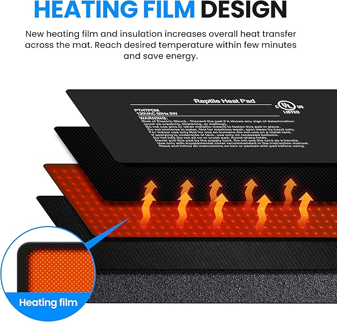 Simple Deluxe 6X8 Inch 8W Reptile Heating Pad Electric Indoor Under Tank Terrarium Heating Mat Waterproof for Turtles, Lizards, Frogs, and Other Reptiles, 2 Pack