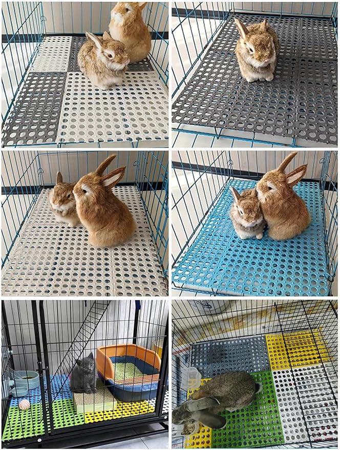 Rabbit Cage Mat for Feet-12 Pack Plastic Bunny Resting Mats 12x12in Washable Pet Foot Pad with Holes for Adult Guinea Pig Chinchilla Ferret Squirrel (6 Green & 6 White)
