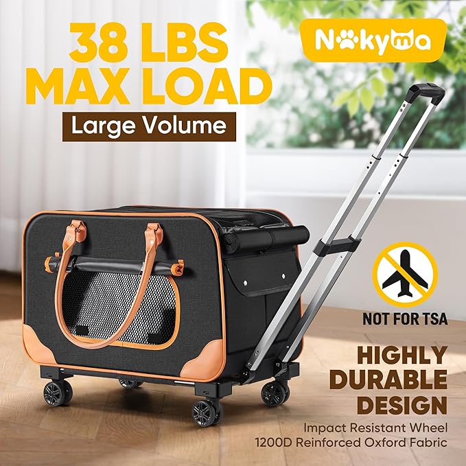 Large Cat Carrier with Wheels, Rolling Cat Carrier, 24"x 13.8"x 15.4" Pet Carrier with Wheels for Large Cats Small Dogs up to 38 LBS, Ideal for Travel, Walking and Camping(NOT for TSA)