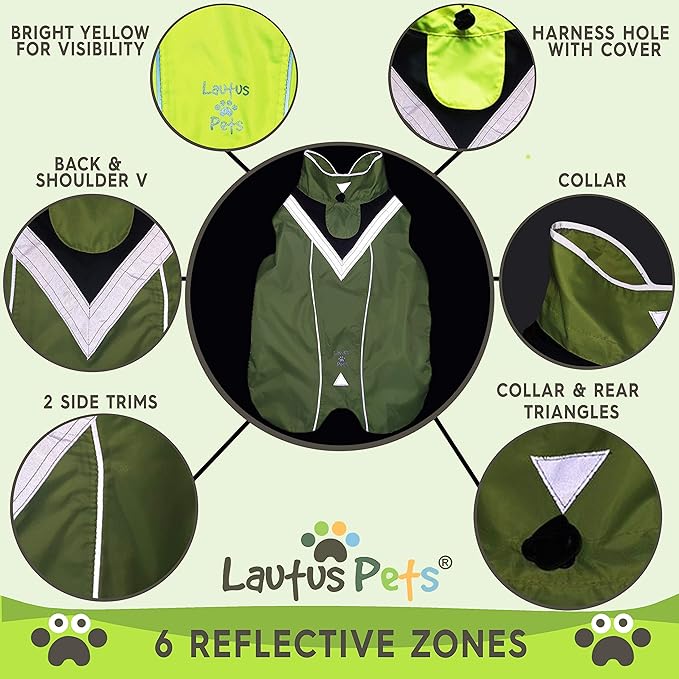 Dog Rain Coat - Waterproof, Reflective, Bright Yellow with Harness Hole (XL, Yellow)