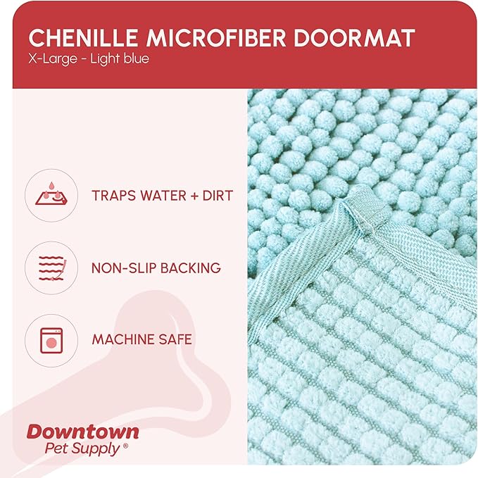 My Doggy Place Microfiber Dog Mat for Muddy Paws, 60" x 36" Light Blue - Non-Slip, Absorbent and Quick-Drying Dog Paw Cleaning Mat, Washer and Dryer Safe - X-Large/Runner
