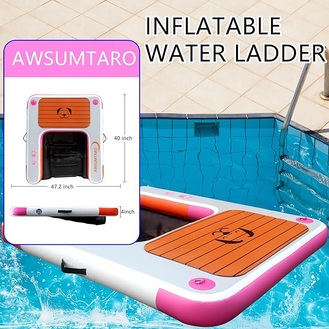 Inflatable Dock, Load-Bearing 200 pounds, Dog pet ramp, Suitable for Swimming Pools, Boat Docks, Lakes, Beach use Water Sports Platform.